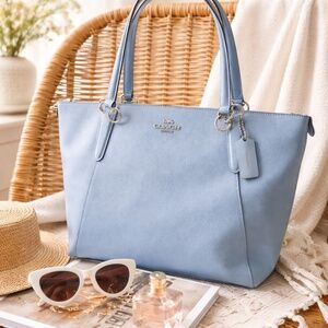 Coach Leather Tote Bag – Light Blue | Excellent Condition